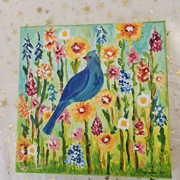 Original Art/ Acrylic On Canvas / 8in x8in / Bird The Meadow - Picture 5 of 8